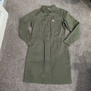 Duluth Trading Women's Size Small Long Sleeve Denim Canvas Dress Olive Green
